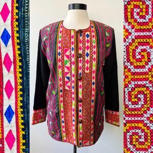VTG Hmong Thai Style Handmade Patchwork Embroidered Psychedelic Quilted Jacket